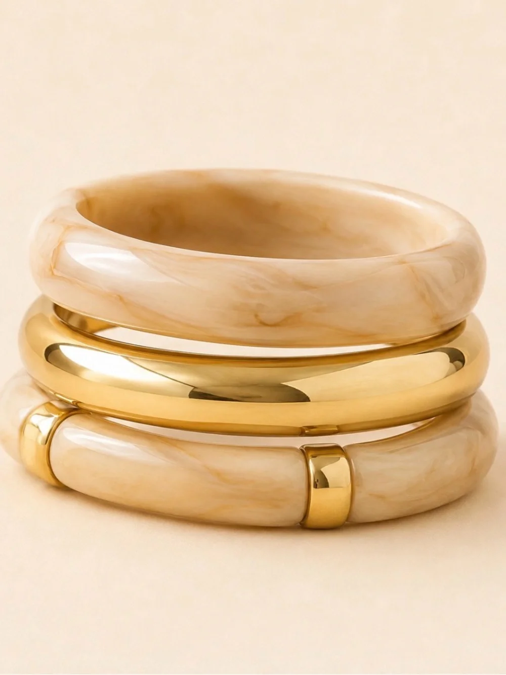 Gold and Cream Stacked Resin Bangle Set - Women Jewelry